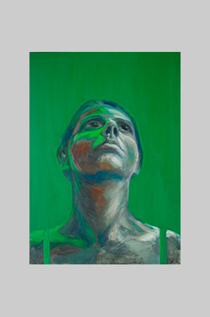 portret malowany farbami olejnymi Zielony